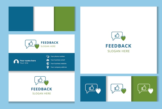 Feedback logo ontwerp met bewerkbare slogan visitekaartje en branding boek sjabloon