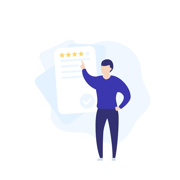 Vector feedback and review vector icon with a man