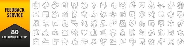 Feedback service lijn iconen collectie Grote UI icon set in een plat ontwerp Dunne omtrek iconen pack Vector illustratie EPS10