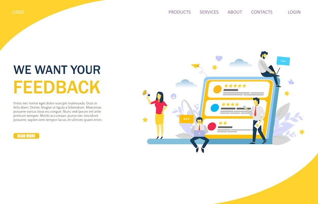 Feedback vector website landing page design template