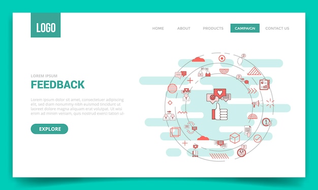 Vector feedbackconcept met cirkelpictogram voor websitesjabloon of startpagina van de bestemmingspagina