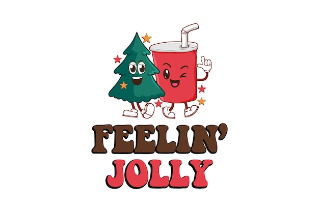 Feelin' Jolly typografie sublimatie kerst T-shirt ontwerp met koffiekopje