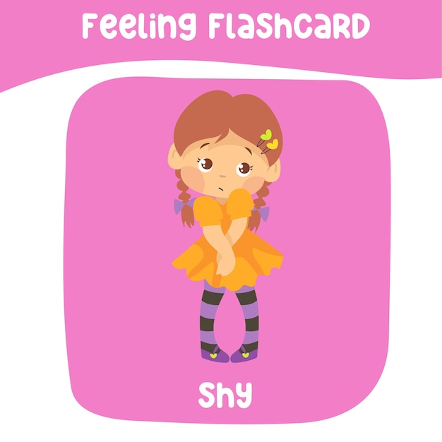 Feeling shy flashcard for kids learning feelings and emotions in English Cute character of feelings flashcard collection Printable game cards Ready to print Vector file