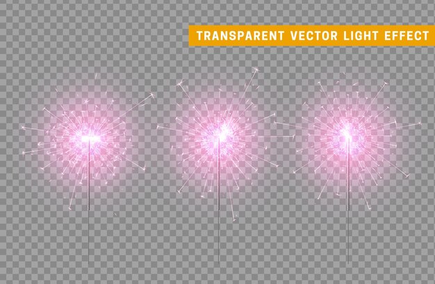 Feestelijk kerststerretje decoratie verlichtingselement. Sparkler vuur vector vuurwerk. Magisch licht geïsoleerd effect. Voor de achtergrond van de vakantie en verjaardag