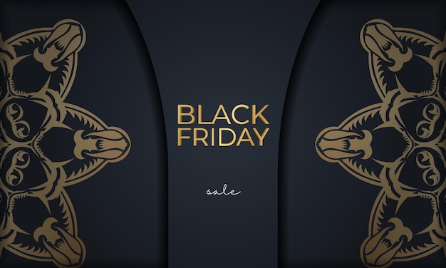 Feestelijke banner black friday donkerblauw met oud goudpatroon