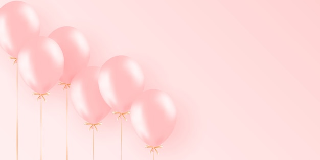 Feestelijke banner met roze heliumballonnen. Kadersamenstelling met copyspace.