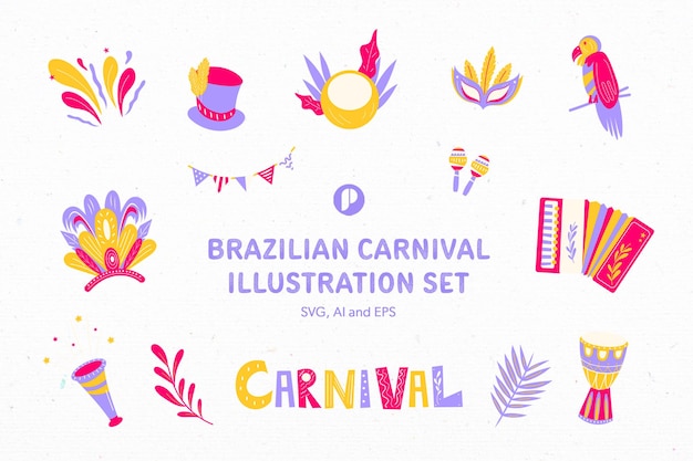 Feestelijke Braziliaanse carnaval illustratie set