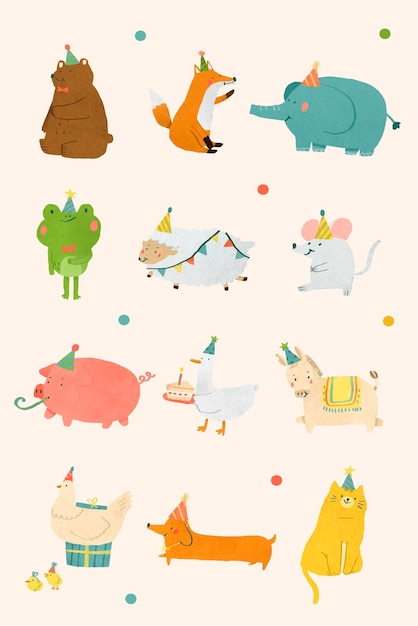 Feestelijke dieren doodle element set vector