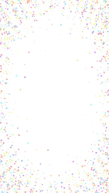 Vector feestelijke dramatische confetti. viering sterren. kleurrijke sterren klein op witte achtergrond. gunstige feestelijke overlay-sjabloon. verticale vectorachtergrond.