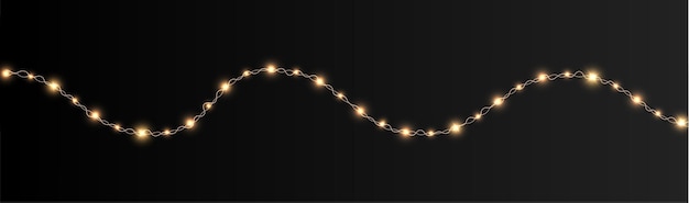 Feestelijke kerstlicht gouden slingers png. decorelement voor ansichtkaarten, uitnodigingen, achtergronden.