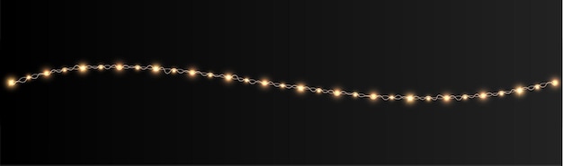 Feestelijke kerstlicht gouden slingers PNG. Decorelement voor ansichtkaarten, uitnodigingen, achtergronden.
