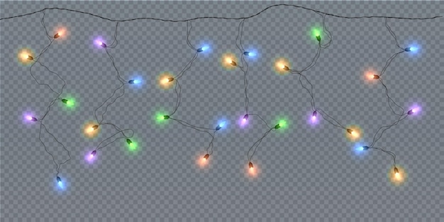 Feestelijke kerstlicht veelkleurige slingers PNG Decorelement voor ansichtkaarten uitnodigingen