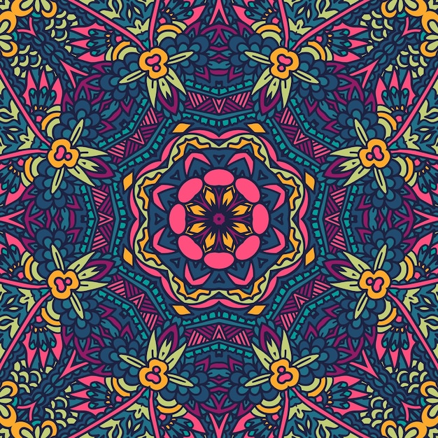 Vector feestelijke kleurrijke mandala kunst patroon psychedelische carnaval bloemen abstracte geometrische vector print