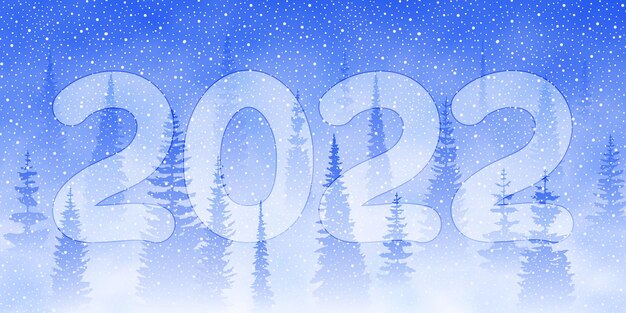 Feestelijke nieuwjaarsachtergrond, nummer 2022, bos en sneeuwval