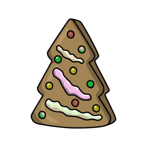 Feestelijke peperkoekkoekjes met gekleurd suikerglazuur in de vorm van een kerstboom Vector cartoon