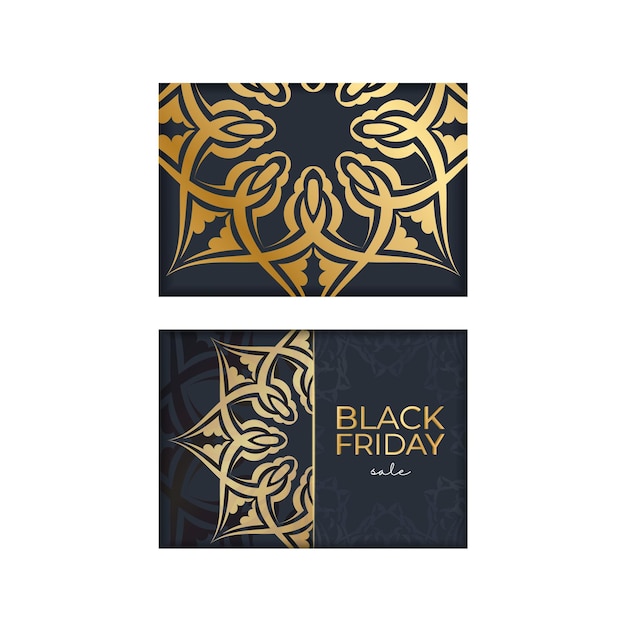 Feestelijke reclame black friday donkerblauw met rond gouden ornament