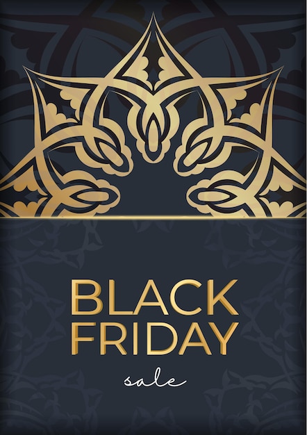 Feestelijke Reclame Sale Black Friday Donkerblauw Met Rond Gouden Ornament