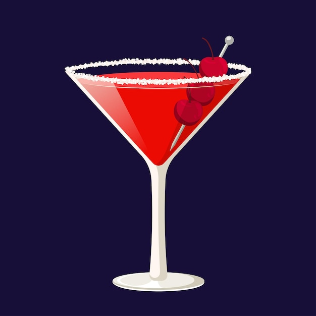 feestelijke rode martini illustratie versierd met kersen en suiker