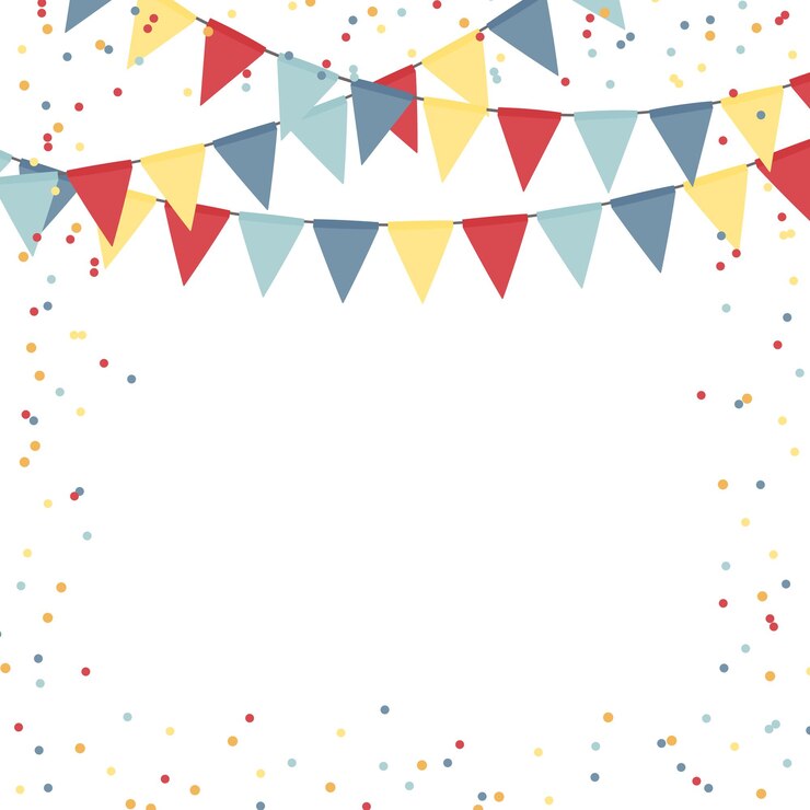 Feestvakantie abstracte sjabloon met vlaggenslingers en confetti