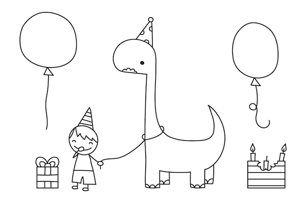 Feestvarken met dinosaurus en cake vectorillustratie