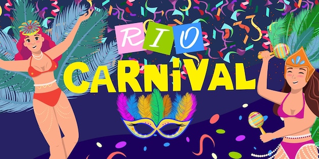 Feestviering carnaval maskerade sjabloon banner met mensen Braziliaanse carnaval banner