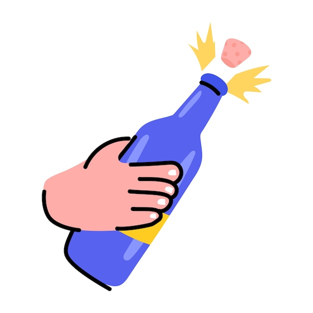 Feestvieringen, doodle sticker van champagne