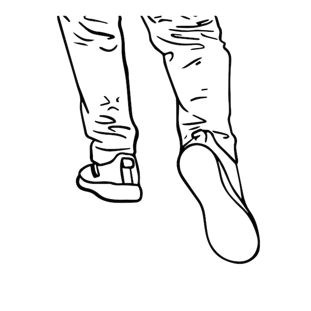 Feet in pants and sneakers man clothes shoes doodle linear cartoon coloring