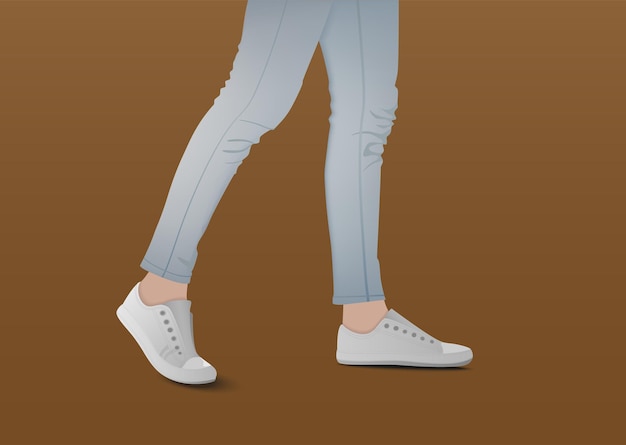 Feet walking on brown background