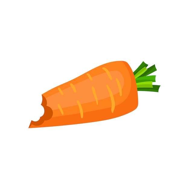 Fel oranje gebeten wortel Natuurlijke en gezonde groente Vegetarisch eten Platte vectorelement voor poster of banner
