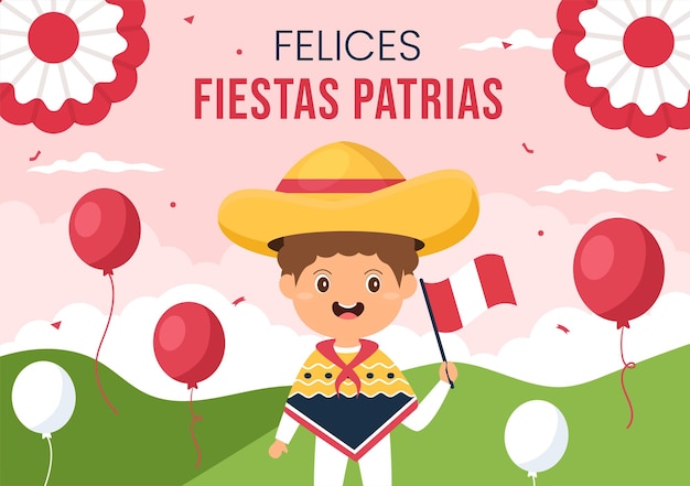 Felices Fiestas Patrias of Peruaanse Onafhankelijkheidsdag Cartoon afbeelding