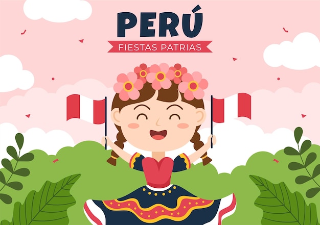 Felices Fiestas Patrias of Peruaanse Onafhankelijkheidsdag Cartoon afbeelding