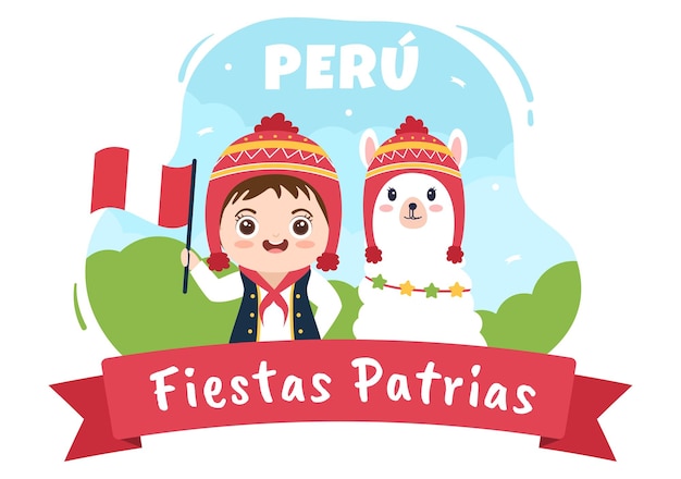 Felices Fiestas Patrias of Peruaanse Onafhankelijkheidsdag Cartoon afbeelding