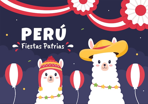 Felices Fiestas Patrias of Peruaanse Onafhankelijkheidsdag Cartoon afbeelding