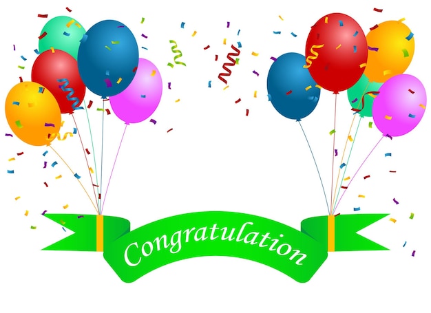 felicitatie groet met ballon en confetti op transparante achtergrond