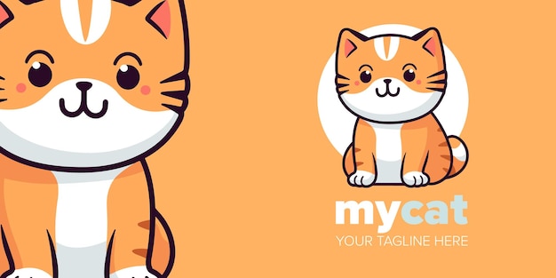 Кошачья утонченность, минималистская иллюстрация талисмана оранжевого котенка