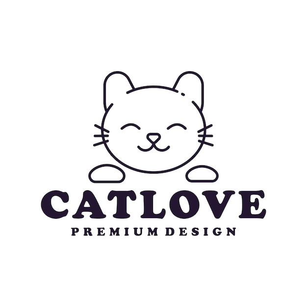 벡터 고양이 재미, 귀여운 고양이 애완 동물 애호가 로고 디자인