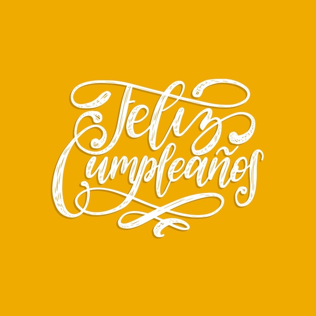 Feliz Cumpleanos는 인사말 카드 등에 사용되는 스페인어 생일 축하 핸드 레터링 벡터 일러스트레이션에서 번역되었습니다.