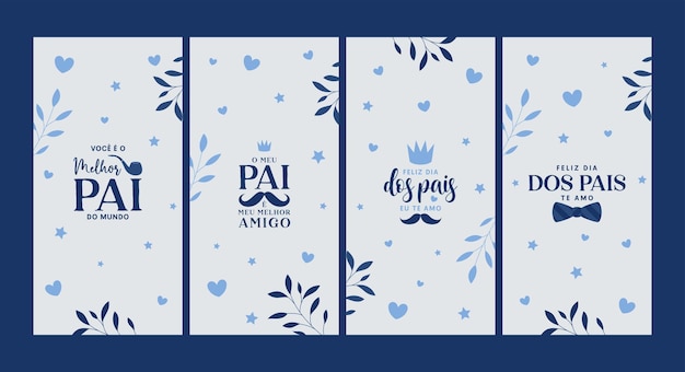 Vector feliz dia dos pais conjunto de banners stories