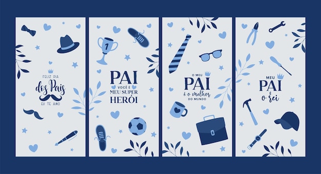 Vector feliz dia dos pais conjunto de banners stories