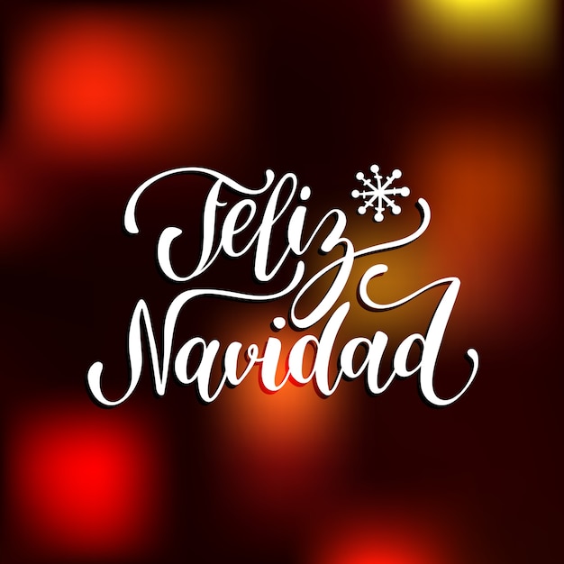 Feliz navidad、新年の雪片でメリークリスマスのレタリングを翻訳しました。グリーティングカードのテンプレートやポスターのコンセプトのためのハッピーホリデーのタイポグラフィ。