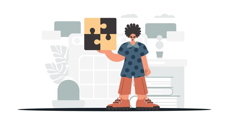 Vector the fellow is holding a confuse group work subject trendy style vector illustration