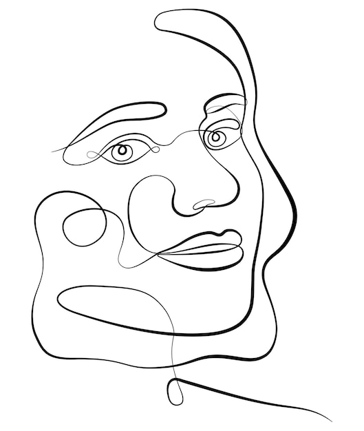ミニマリストの線のスタイルで女性の顔の女性の抽象的な顔の肖像画の描画