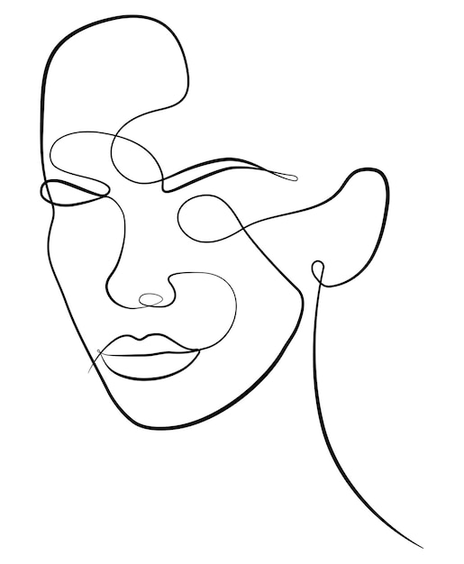 Vector female abstract face portrait drawing of a female face in a minimalist line style