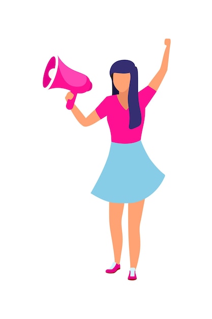 Vector female activist with loudspeaker semi flat color vector character. full body person on white. protesting against injustice isolated modern cartoon style illustration for graphic design and animation