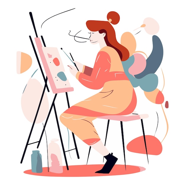 Female artist drawing picture on canvas Young woman painting in art studio