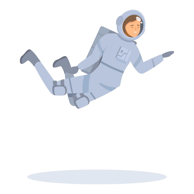 female astronaut floating in space wearing spacesuit and smiling