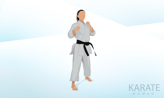 Vector female athlete stands in a karate combat stance abstract background
