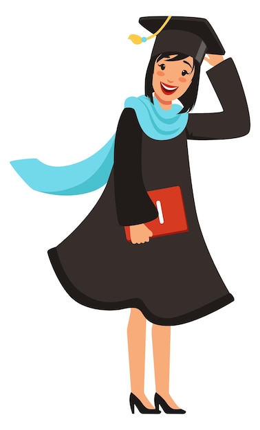 Female bachelor with university diploma Happy cartoon student