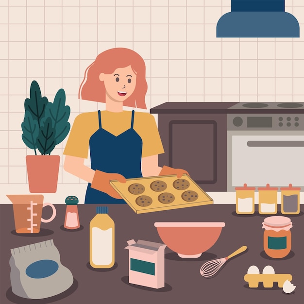 female baking cookies in the kitchen