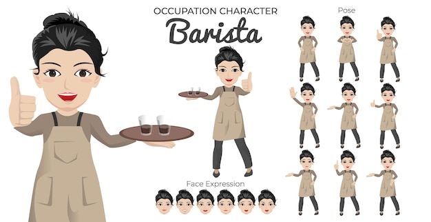 Female Barista Character Set with Variety of Pose and Face Expression